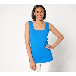 BEAUTIFUL by Lawrence Zarian Square Neck Knit Tank Womens L Blue Mediterranean